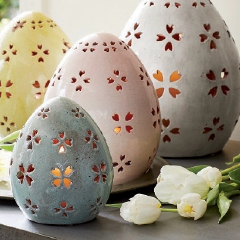 New Pottery Barn Pierced Ceramic Egg Luminary,  Blush Pink, Medium, 2015